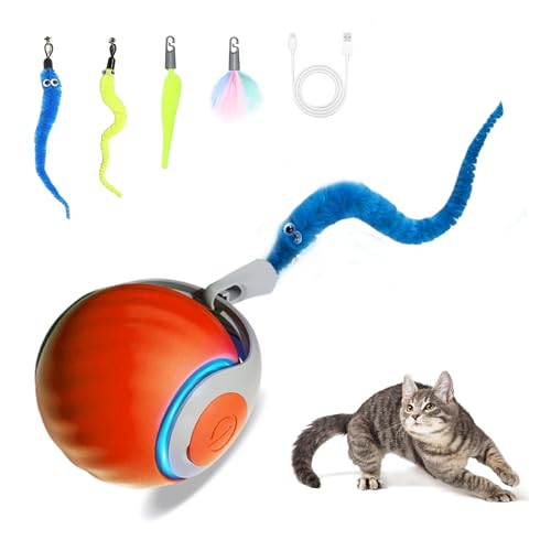 2026 New Upgrade Speedy Tail Cat Toy, Smart Interactive Pet Toys Comes with 4 Tails, Reinforced Version of The Cat Toys Balls, Two Speed Adjustment (Orange) - color: Red