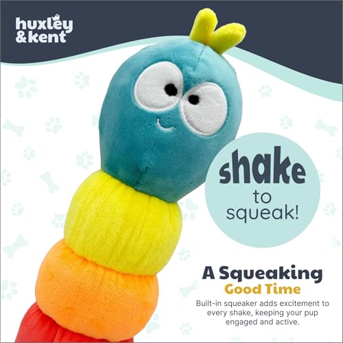 Huxley & Kent Funny Dog Toy w/Squeaker – Power Plush Squeaky Dog Toys for Small, Medium & Large Dogs – Soft Stuffed Animal for Indoor Play & Fetch - Fetchies® Caterpillar, Large - size: Large, style: Fetchies Caterpillar