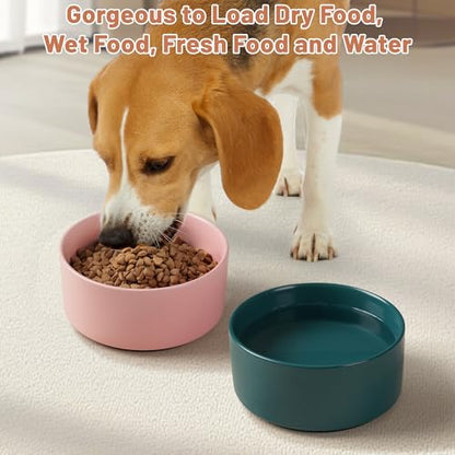 Dog Bowls, Non Slip Ceramic Dog Food and Water Bowl with Silicone Base, Heavy Pet Feeding Bowl for Puppies, Small and Medium Dogs (Pink, 6 Inches) - color: Pink, size: 6 Inches