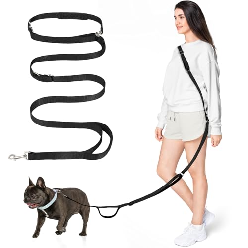 Hands Free Dog Leash, 8.5ft Adjustable Hands Free Leash for Medium Dogs, Versatile Handheld Crossbody Waist Lead with 3 Rings, Easy Adjust for Running Jogging Walking, Sponge Handle, Black - color: Black, size: 8.5ft