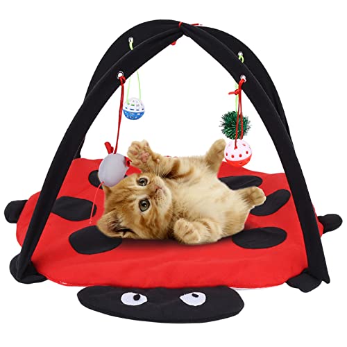 Foldable Cat Activity Play Mat Tent, Multi Function Cat Tent Activity Center with Hanging Toy, Cat Activity Center Pet Kitten Cushion Bed Hanging Balls Padded House Center for Cats Exercise Stay