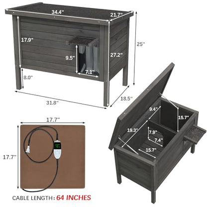 GDLF Outdoor Feral Cat House Heated Cat Shelter with 100% Insulated All-Round Foam Weatherproof for Multiple Felines 34.5"X21.5"x27.2" - style: Heated Feral Cat House