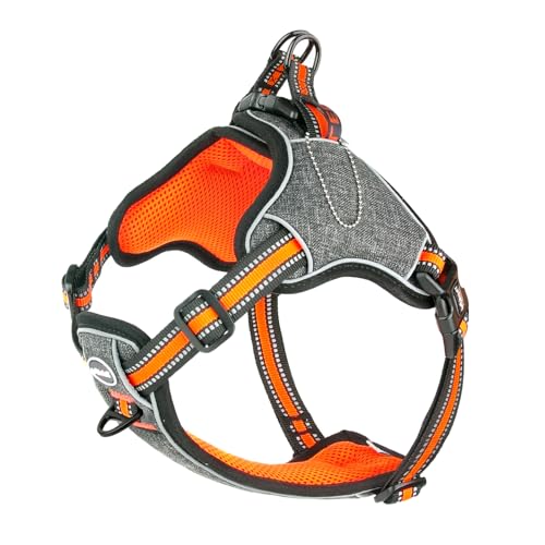 ThinkPet Step in Dog Vest Harness for Large Dogs, Front Clip No Pull Choke Free Escape Proof Padded Breathable Reflective Halter for Large Breed Orange Training Walking Hiking L - color: Orange, size: Large