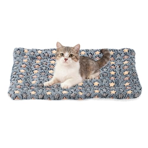 Dog Cat Bed Mat, Soft Coral Fleece Pet Cushion Pad with Cute Star Print, Warm Washable Pet Bed 19x13 Inches, (Dark Gray), Intended for Medium Small Dog Cat - color: Dark Gray, size: 19x13 inch