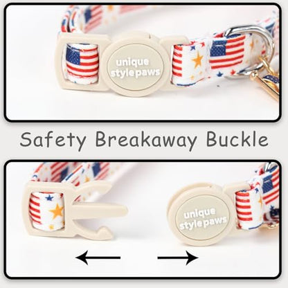 Unique style paws 2 Pack Independence Kitten Collar Breakaway with Bell&Pendant, Adjustable Safety Striped Star Flag Cat Cotton Collar for Girl Boy Cat and Small Pet - color: Striped Star Flag