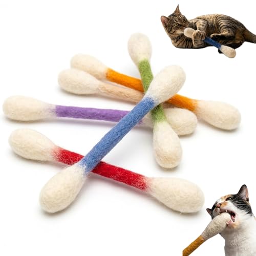 6 Pk Giant Cotton Swab Cat Toys with Catnip, Large Felt Kitty Kicker Chew Sticks for Indoor Cats Boredom Relief, Durable Teething Ropes for Kitten Dental Care & Interactive Play (Mix) - color: Mix