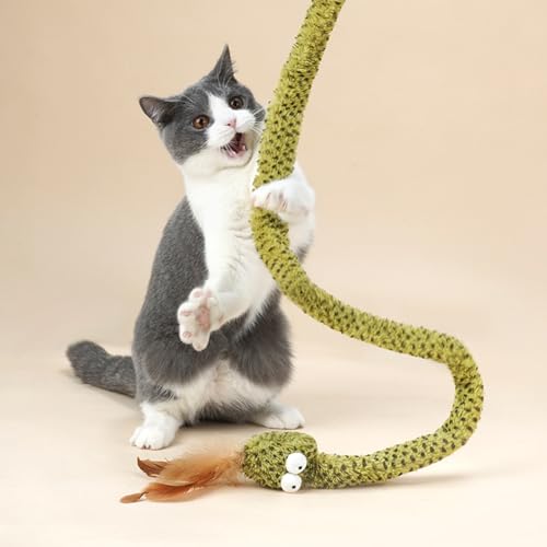 ZEZE Forest Snake Cat Teaser Wand Toy, 50.5” Interactive Feather Cat Toy with Crinkle Sound, Flexible Rubber Wand & Non-Slip Handle for Indoor Cats Play