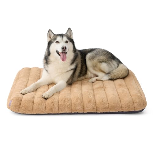 LE SURE Cute Orthopedic Dog Bed for Extra Large Dogs, XL Waterproof Chic Flat Pet Beds with Removable Washable Cover, Fuzzy Thick Egg Crate Foam Pet Mat for Indoor Use (44" x 32", Beige) - color: Beige, size: 44"L x 32"W x 4"Th