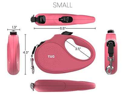 TUG Monochrome 360° Tangle-Free Retractable Dog Leash | 16 ft Strong Nylon Tape (Small, Pink) - color: Pink, size: Small, 16 ft