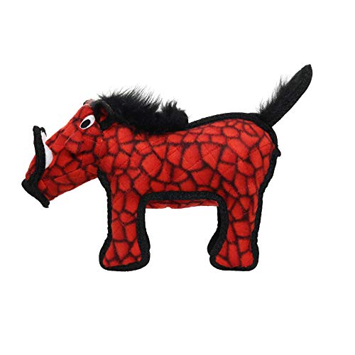 TUFFY World’s Toughest Soft Dog Toy, Red Warthog – Large | Multi‑Layer Durable Plush for Tug, Toss & Fetch | Machine Washable & Floatable - color: Red Warthog, size: Large
