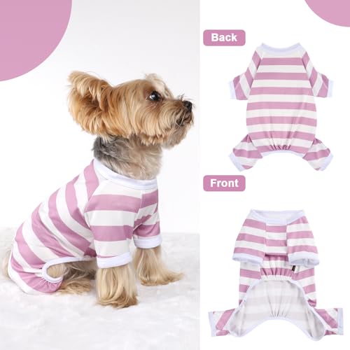 Dog Pajamas, Stretchy Puppy Jammies Onesie, Comfy Doggie Striped Pjs, Lightweight Soft Puppy Outfit, Dogs Clothes for Small Size Girl Boy(Light Pink,M) - color: Light Pink, size: Medium (Chest 16.9 in)