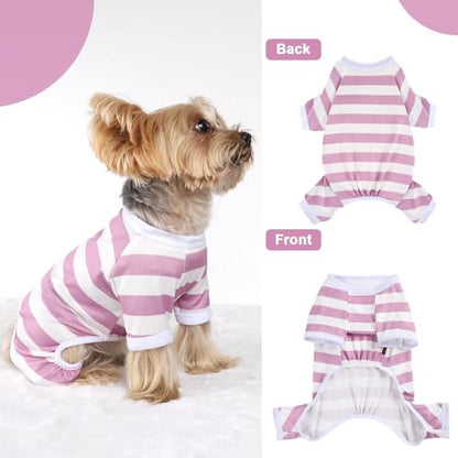 Dog Pajamas, Stretchy Puppy Jammies Onesie, Comfy Doggie Striped Pjs, Lightweight Soft Puppy Outfit, Dogs Clothes for Small Size Girl Boy(Light Pink,S) - color: Light Pink, size: Small (Chest 14.2 in)