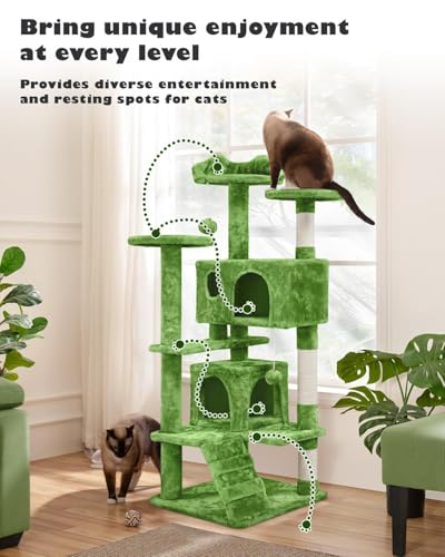 Yaheetech 54in Cat Tree, Cat Tower with Large Condo Sisal Scratching Posts and Dangling Balls, Pet Furniture for Kitten, Green - color: Green, size: 54in