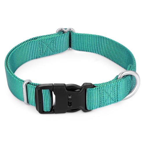 Mikivery Nylon Dog Collar with Quick Release Buckle Soft Adjustable Sturdy for Small Medium Large Dogs Teal,M - color: Teal, size: M：13"-20"
