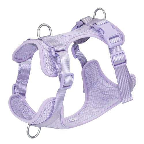 Dog Harness Medium Sized, Pet Vest with Front Clip, Adjustable Puppy Harness with 3 Fast Release Buckles[Easy to Put on & Take Off] (Lilac, L) - color: Lilac, size: L: Neck=20.5"-25"/Chest=17"-33"