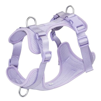 Dog Harness Medium Sized, Pet Vest with Front Clip, Adjustable Puppy Harness with 3 Fast Release Buckles[Easy to Put on & Take Off] (Lilac, S) - color: Lilac, size: S: Neck=14"-18.5"/Chest=13"-24"