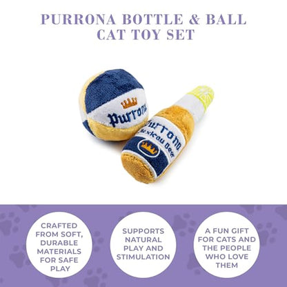 Haute Diggity Kitty Purrrona Beer Bottle & Ball Set, Plush Cat Toys Catnip Filled with Interactive Crackle Sound, Safe & Durable Toys for Cat & Kitten, 2 Pcs - style: Purrona Bottle + Ball