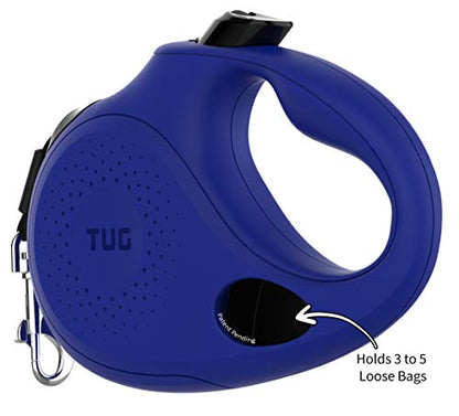 TUG Oval 360° Tangle-Free Retractable Dog Leash with Integrated Waste Bag Dispenser (Medium, Blue) - color: Blue, size: Medium