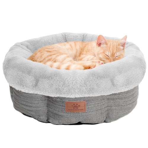 WINDRACING Cat Beds for Indoor Cats,Kitten Bed,Dog Bed for Extra Small Dogs Breeds,Puppy Kennel Bed, Comfy Durable Pet Sleeping Bed, Washable Roun Cat Bed & Non-Slip Bottom, Size 18"L x 18"W x 7.5"Th - color: Grey3, size: Small