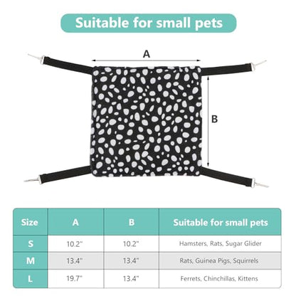 2 Pack Small Animal Hammock Soft Fleece Sleeping Bed for Mice Rat Chinchilla Guinea Pig Ferret Kitten Cat Rabbit (L: 20.83x13.76inch, Black White Dot) - size: L 19.7" x 13.4"