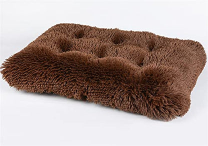 Long Plush Calming Pet Bed Cuddler Pet Bed for Dogs and Cats Fluffy Faux Fur Dog Bed with Anti Slip Bottom Machine Washable Pet Sleep Bed Crate Mat Coffee M - color: Coffee, size: M(25"x19"x4")