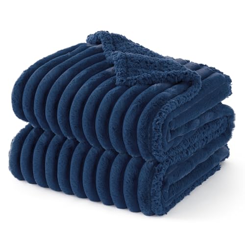 Bedsure ComfyFleece™ Waterproof Dog Blankets for Large Dogs - Soft Pet Cat Blanket Corduroy Fleece for Couch Protector Washable, Cozy Calming Reversible Furniture Protection,40"x50", Navy Blue - color: Night Blue, size: L(40x50")-1pc