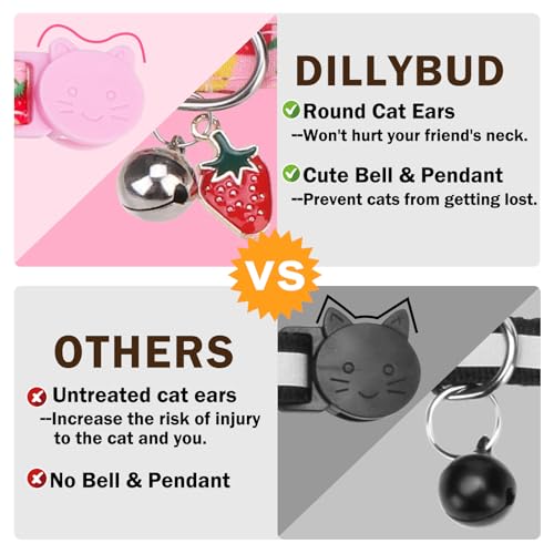 Cat Collar with Bell Bow Tie Fruit Breakaway Bowtie Cat Collar for Spring Summer, Adjustable Safety Kitten Collars with Removable Bowtie & Charm for Boys Girls Male Female Cats - color: Fruit Pink + Green