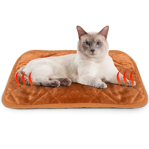 NAMOTEK Self-Warming Cat Bed Indoor/Outdoor Super Soft Self Heating Pet Mat Washable Thermal Pad for Cat & Dog 21x16 inch - color: Brown, size: 21x16 IN