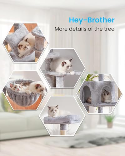 Hey-brother Cat Tree with Large Hammock, Multi-Level Cat Tower for Indoor Cats, Cat Condo with Sisal-Covered Scratching Posts and Top Perch, Light Gray MPJ050W - color: Light Gray