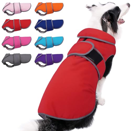 MIGOHI Warm Dog Coat Winter Dog Jacket,Waterproof Cold Weather Coats for Dogs,Fleece Jacket for Small Medium Large Dogs,Reflective Thick Fleece Vest with Leash Hole - color: Red, size: Large