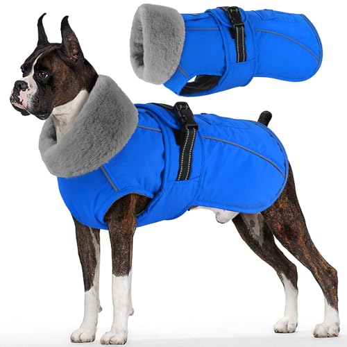 Dog Coat with Pocket, Waterproof Dog Jacket with Adjustable Buckle, Reflective Puppy Winter Coat Warm Turtleneck Fleece SnowJacket for Small Medium Large Dogs - Blue 3XL - color: Blue, size: XXX-Large(Chest:34.6"-45.3", Back:28.0")