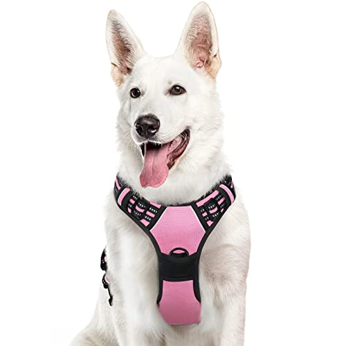 Dog Harness for Large Dogs, No Pull Service Vest with Reflective Strips and Control Handle, Adjustable and Comfortable for Walking, No Choke Pet Harness with 2 Metal Rings, Pink, XL - color: Pink, size: X-large