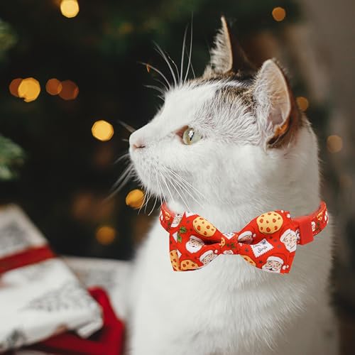 2 Pack Christmas Dear Santa & Cookie Mail Design Collars with Removable Bow Tie & Bell, Holiday Breakaway Safety Buckle Collar for Boys and Girls Kitties and Kitten(Red&Green) - color: Christmas Jolly