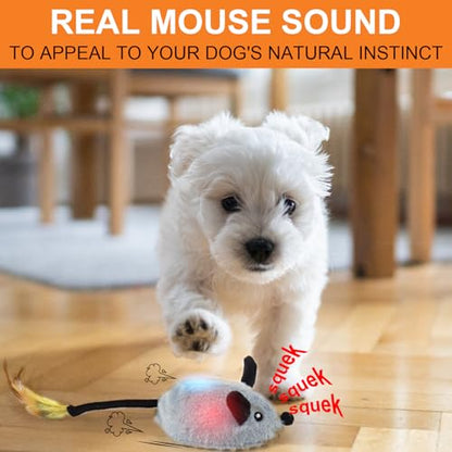 BABORUI Interactive Dog Toys Mouse, Escaping Mice Squeaky Dog Toy with Lights & Auto-Turn, Rechargeable Moving Dog Toys for Small/Medium/Large Dogs & Cats(Grey) - color: Grey