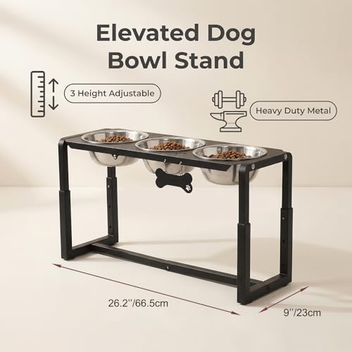 Metal Elevated Dog Bowls, Raised Dog Bowls for Medium/Large Sized Dogs with Three 58oz Stainless Steel Food Bowls, 3 Adjustable Height (8.8"/11.5"/14") Dog Bowl Stand Protect Neck & Joints - size: 8.8-14" | M/L Dogs | 3×58oz Bowls