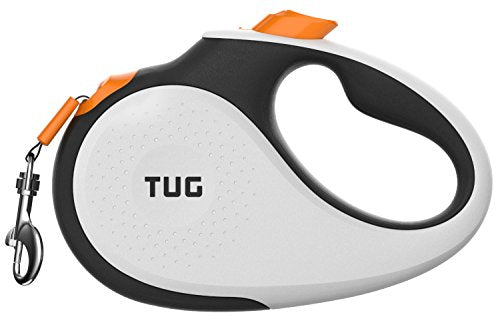 TUG 360° Tangle-Free Retractable Dog Leash with Anti-Slip Handle | 16 ft Strong Nylon Tape | One-Handed Brake, Pause, Lock (Medium, White/Orange) - color: White/Orange, size: Medium