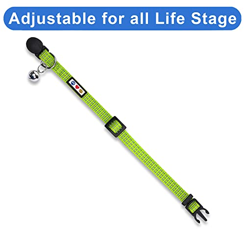 Pawtitas Reflective Green Cat Collar with Safety Buckle and Removable Bell for Kitten and Cats - color: Reflective Green