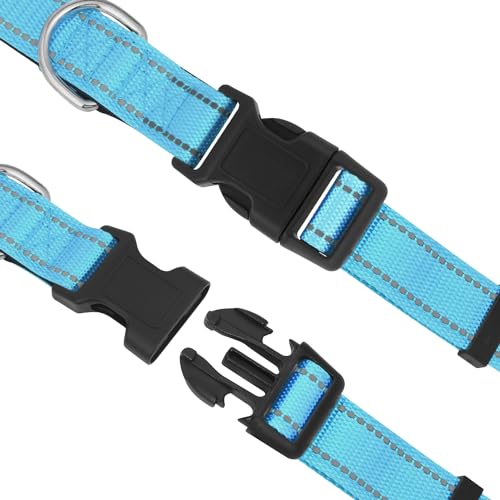 Dog Collars Adjustable for Puppy and Small Dogs, Heavy Duty Waterproof with Quick Release Buckle, Reflective Nylon Collar with Soft Neoprene Padded, XS, Sky Blue - color: Sky Blue, size: X-Small