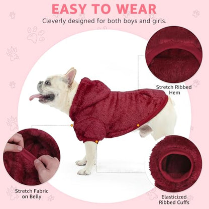 SCENEREAL Fleece Dog Sweaters Hoodie for Small Medium Large Dogs Girls Boys, Plush Fuzzy Dog Clothes Hoodies with Leash Hole, Winter/Fall Puppy Cold Weather Coat, Sherpa Hooded Sweatshirt, Burgundy M - color: Burgundy, size: Medium