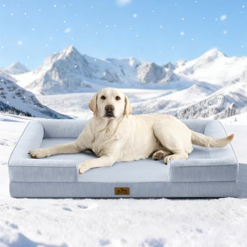 COZY KISS Cooling Dog Bed for Extra Large Dogs, Q-Max >0.4 Summer Cool Orthopedic Foam Pet Sofa Bed with Sides, Bolster Anti-Slip Couch with Washable Removable Cover, XXL 48x35x7.5 inch, Blue - color: Blue, size: 48x35x7.5 inch