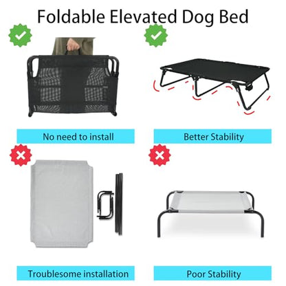 Elevated Raised Dog Bed Cot with Breathable Mesh,Folding No Assembly, Indoor/Outdoor Travel Outside Cooling Camping Dog Beds Pet Hammock for Large Dogs, Black - size: Large