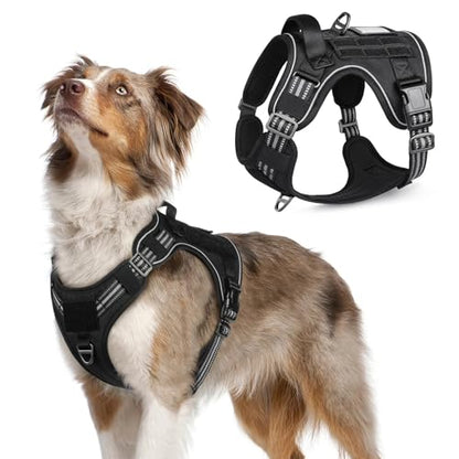 rabbitgoo Tactical Dog Harness Medium Sized Dog, No Pull Military Service Vest with Handle & Molle, Easy Control for Training Walking, Adjustable Reflective Straps, Black, M - color: Black, size: Medium