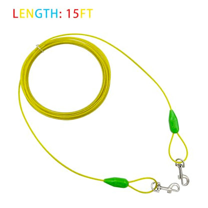 Petest 15ft Tie-Out Cable with Crimp Cover for Small Dogs Up to 35 Pounds - color: Green & Yellow, size: 35lbs15ft