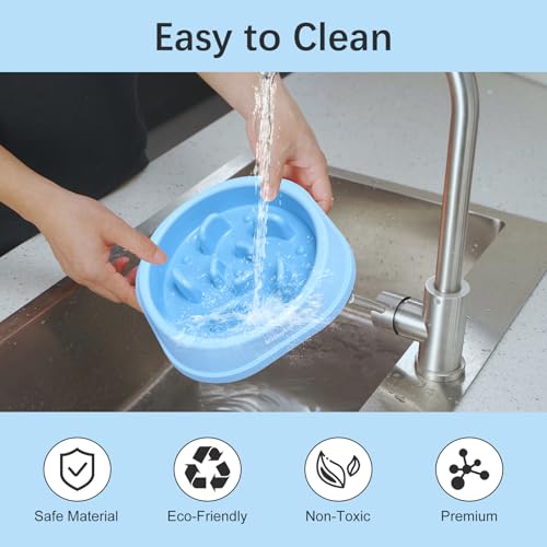 MateeyLife Small Slow Feeder Cat Bowls 2PCS, Anti-Choking Puzzle Cat Food Bowls, Anti-Slip Interactive Dog Feeding Slow Down Eating, Bloat Stop Maze Dishes Dog Feeder for Small Breeds 1 Cup - color: A-LightBlue&DarkBlue, size: Small