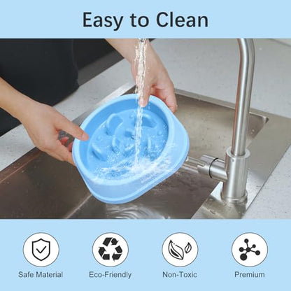 MateeyLife Small Slow Feeder Cat Bowls 2PCS, Anti-Choking Puzzle Cat Food Bowls, Anti-Slip Interactive Dog Feeding Slow Down Eating, Bloat Stop Maze Dishes Dog Feeder for Small Breeds 1 Cup - color: A-LightBlue&DarkBlue, size: Small