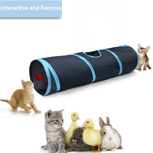Cat Tunnel Tube Toys，Tunnels for Indoor Cats, 2 Way Blue Collapsible Interactive Toy with Balls for Rabbits, Kittens, Ferrets, Puppy - color: 2 Way Black Blue