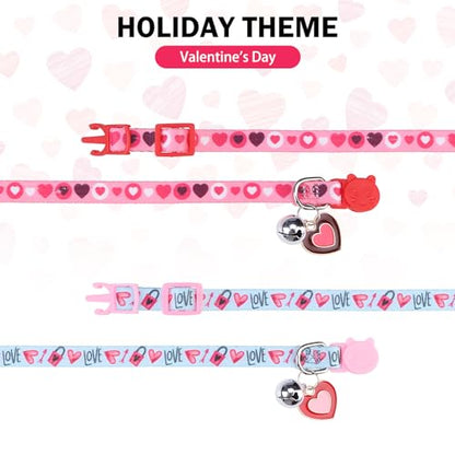 Breakaway Cat Collars for Girl Boy Cats, Fall Winter All Weather Cat Collar Personalized Pattern 2 Pack,Cute Classic Safety Buckles and Bells,Adjustable Printed Nylon Colorful Kitten Collar - color: Love