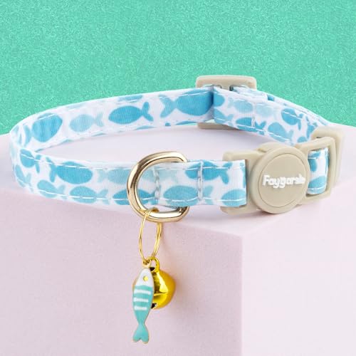 Faygarsle 2 Pack Plaid Butterfly Fish Pattern Cat Collars Breakaway Safety Collar with Bell Spring Summer Design for Girl Cats,Blue Multicolor - color: Colorful Butterfly&Fish