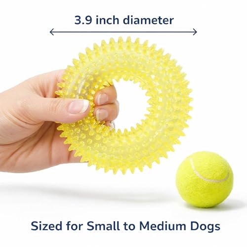 Squeaky Spiky Dog Ring Toy for Teeth Cleaning & Gum Massage 3.9 Inch Small Medium Dogs Yellow | Spiny TPR Rubber Chew Toy for Fetch Play Interactive Bouncy Dental Ring Durable BPA Free Nontoxic Floats - size: Yellow, Ring - 1 Pack