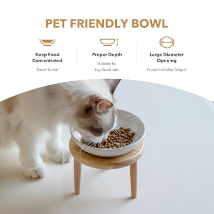 Havniva Cat Bowls Elevated 5.6” Ceramic Cat Bowl with Stand Whisker Friendly Cat Dishes, Cat Food & Water Bowl Set with Two Heights Options, Raised Cat Food Plates for Kitten Anti-Slip Pet Bowls - color: 1 Bowl+Stand- White